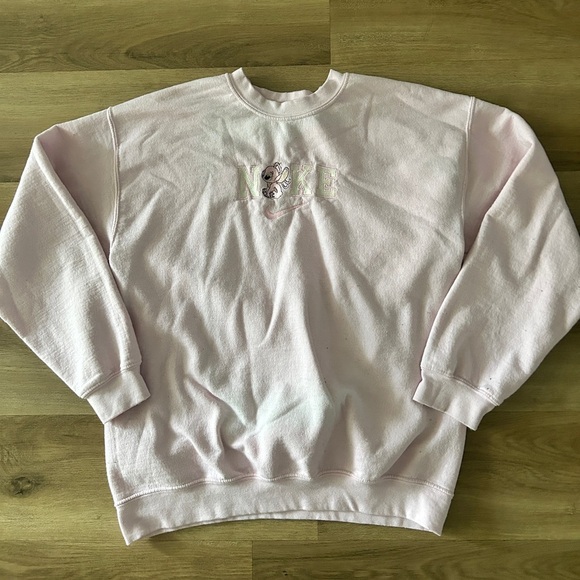 Handmade Pink Nike Fleece Sweater with Angel from Lilo & Stitch Design, L- USED - Picture 1 of 8